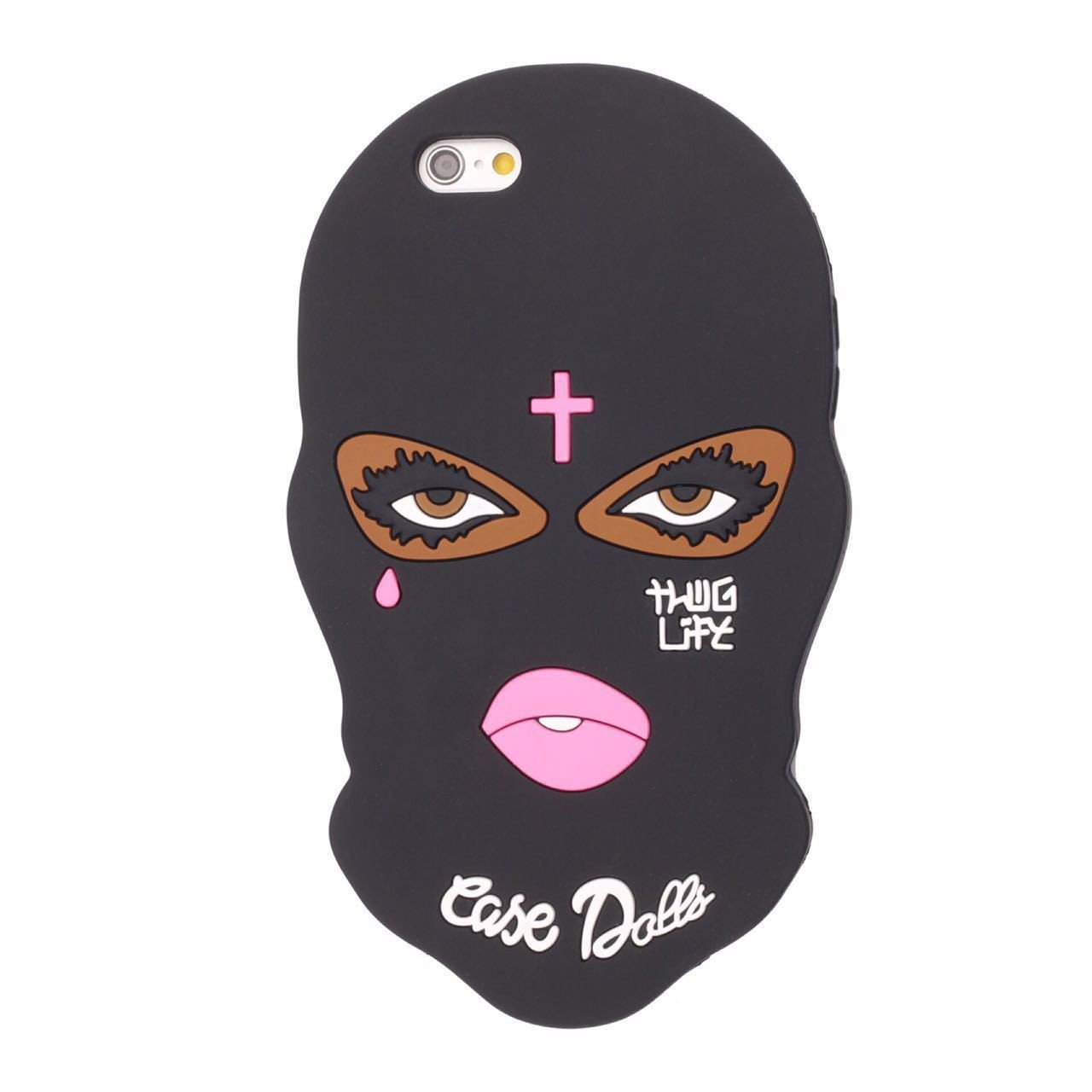 For iPhone 16 Case 3D Black Masker Silicone Case for iPhone 14 15 16 Pro Max Girl Tear Cute Dolls Phone Back Cover