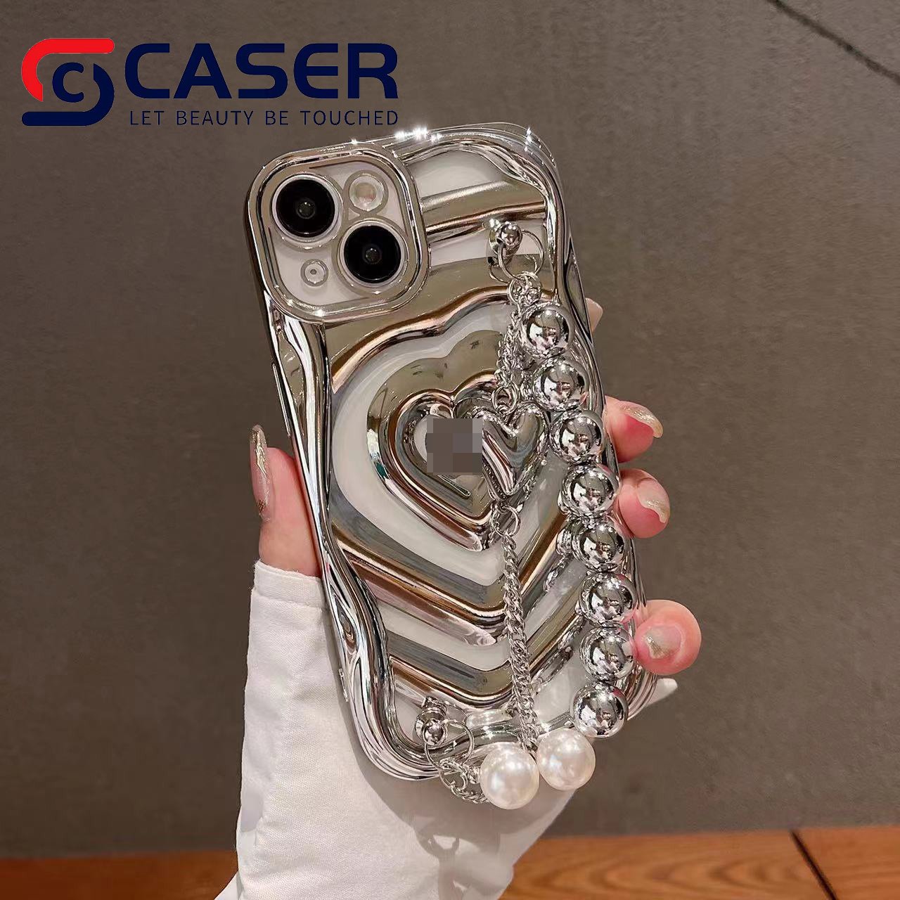 Luxury Electroplated Hollow Heart Mobile Phone Case With Diamond Chain Heat Dissipation Phone Case For Iphone 16 15 14 13