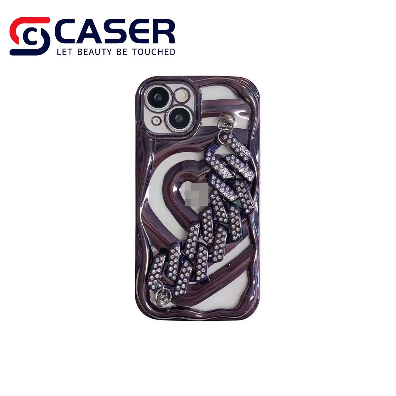 Luxury Electroplated Hollow Heart Mobile Phone Case With Diamond Chain Heat Dissipation Phone Case For Iphone 16 15 14 13