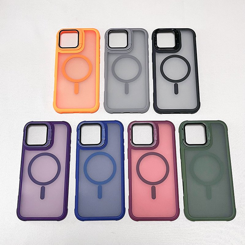 camera stand protector magnetic wireless charging matte transparent mobile phone cases for iphone16 15 14 13