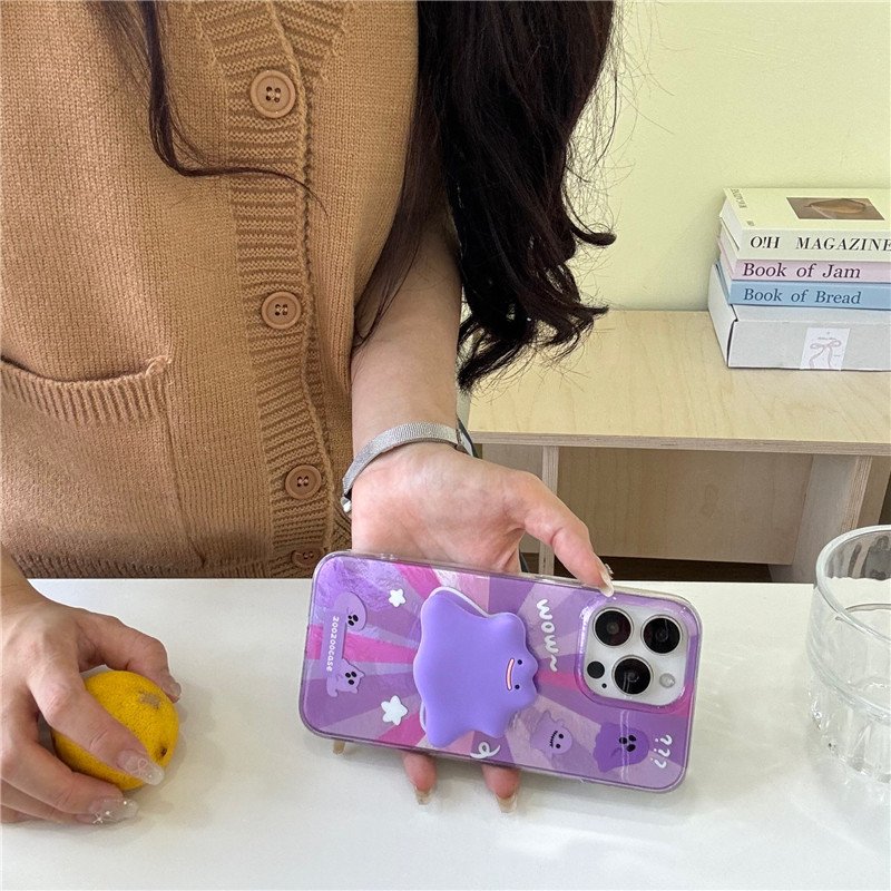 The Gradation purple monster bull demon Case with stand For iPhone 14 15 Pro Max 13 12 7 8 15 Plus trending Feather Soft