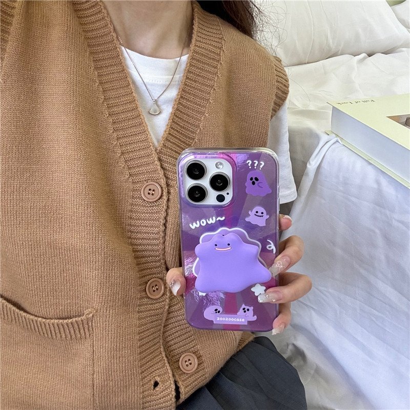 The Gradation purple monster bull demon Case with stand For iPhone 14 15 Pro Max 13 12 7 8 15 Plus trending Feather Soft