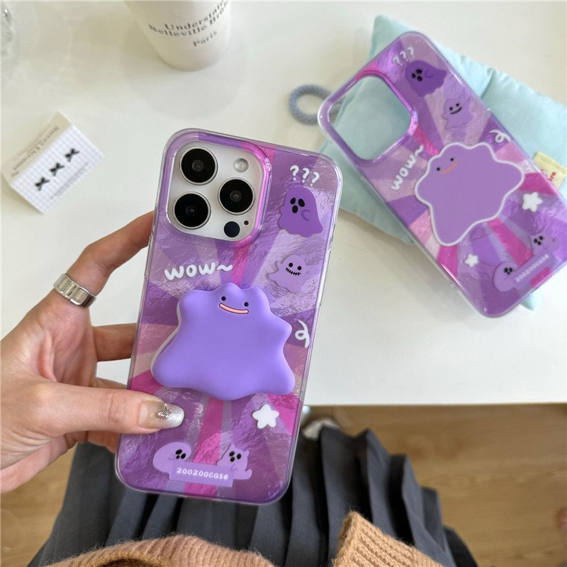 The Gradation purple monster bull demon Case with stand For iPhone 14 15 Pro Max 13 12 7 8 15 Plus trending Feather Soft