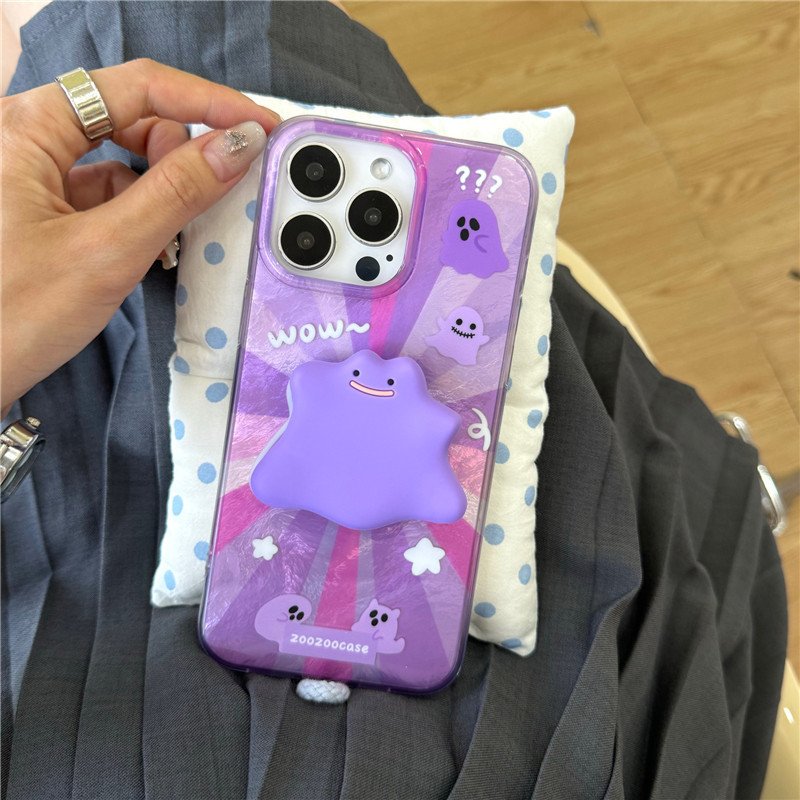 The Gradation purple monster bull demon Case with stand For iPhone 14 15 Pro Max 13 12 7 8 15 Plus trending Feather Soft
