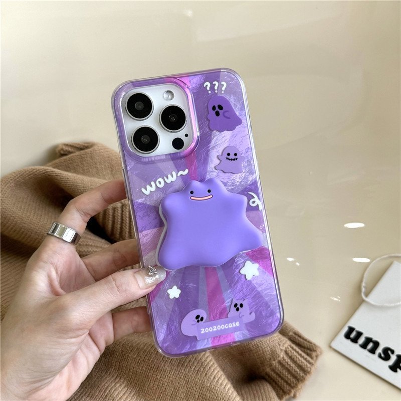 The Gradation purple monster bull demon Case with stand For iPhone 14 15 Pro Max 13 12 7 8 15 Plus trending Feather Soft