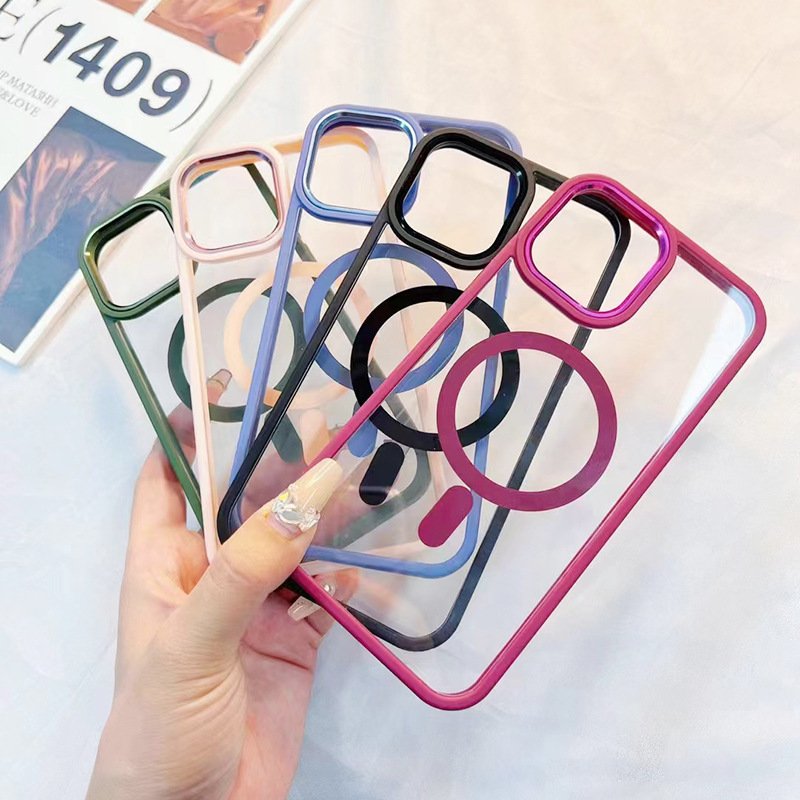 Magnetic Transparent Clear Acrylic Phone Case for iPhone16 15 14 13 12 pro max Designer Luxury Phone Case Wireless Charger Cover