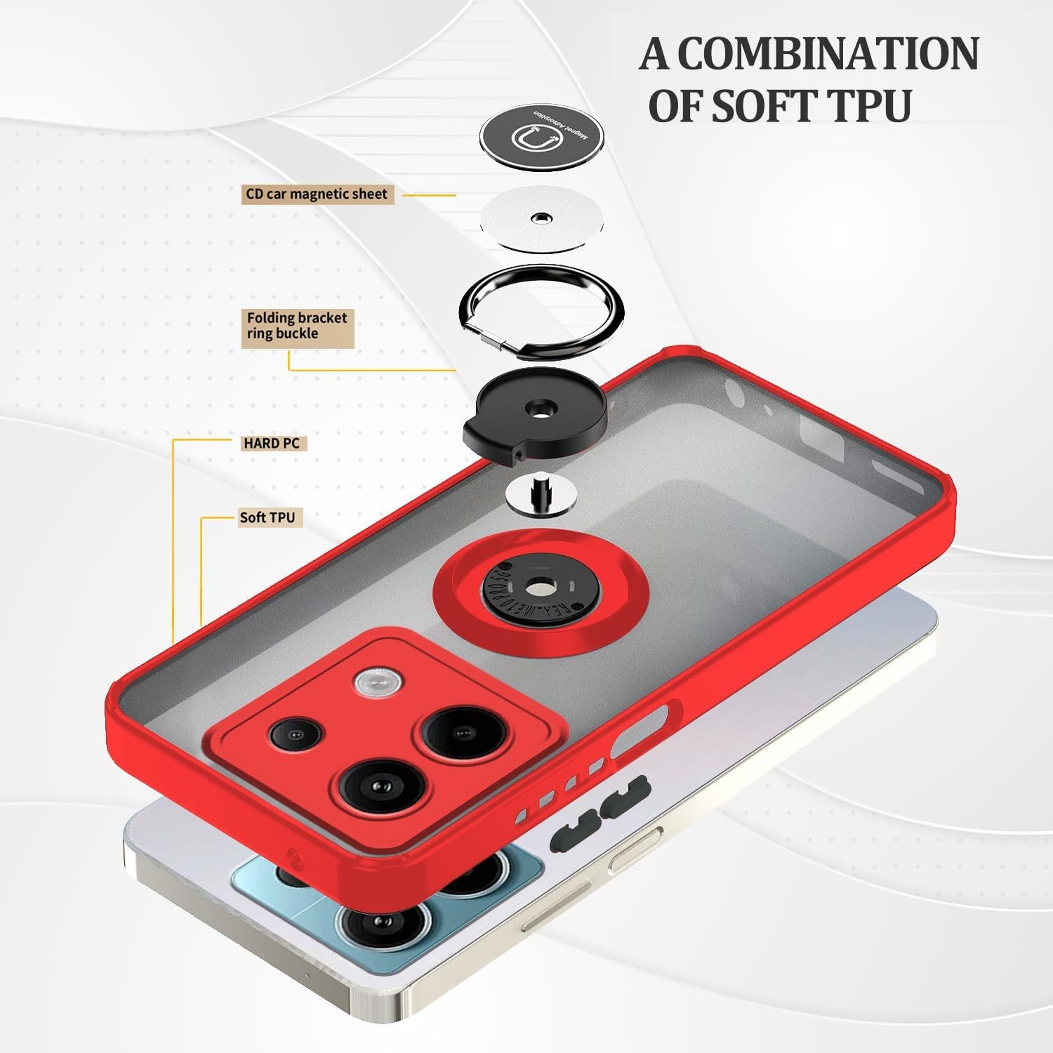 Ring Kickstand Mobile Phone Cases For Xiaomi Redmi Note 14 13 Pro Plus 4G 5G Smoke Translucent Shockproof Back Cover