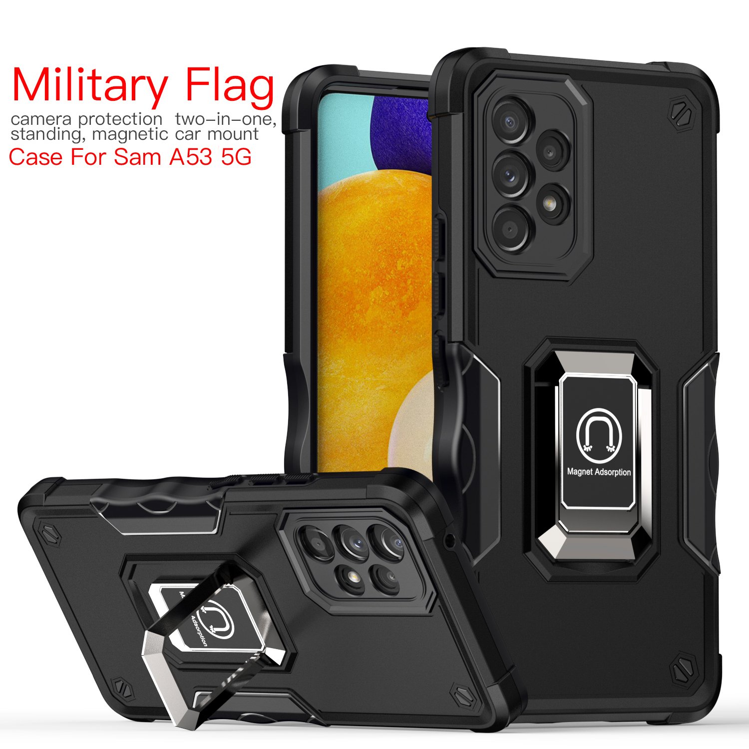 2 in 1 Plastic Kickstand Shockproof Magnetic TPU Quadrate Mobile Phone Case For Samsung Galaxy A13 A33 A53 A73 5G