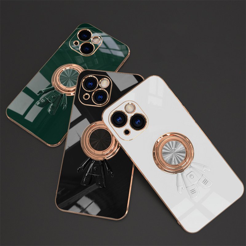 electroplate tpu phone case for iphone 16 pro max phone cover case with magnetic ring holder astronaut stand