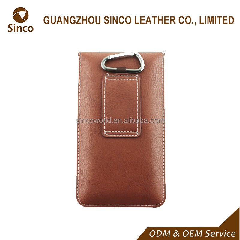 metal buckle cell phone holster leather belt clip 6 inch mobile phone case holster