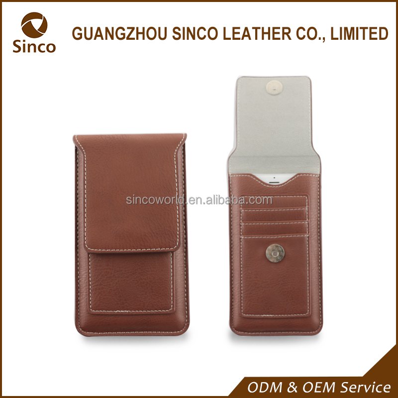 metal buckle cell phone holster leather belt clip 6 inch mobile phone case holster