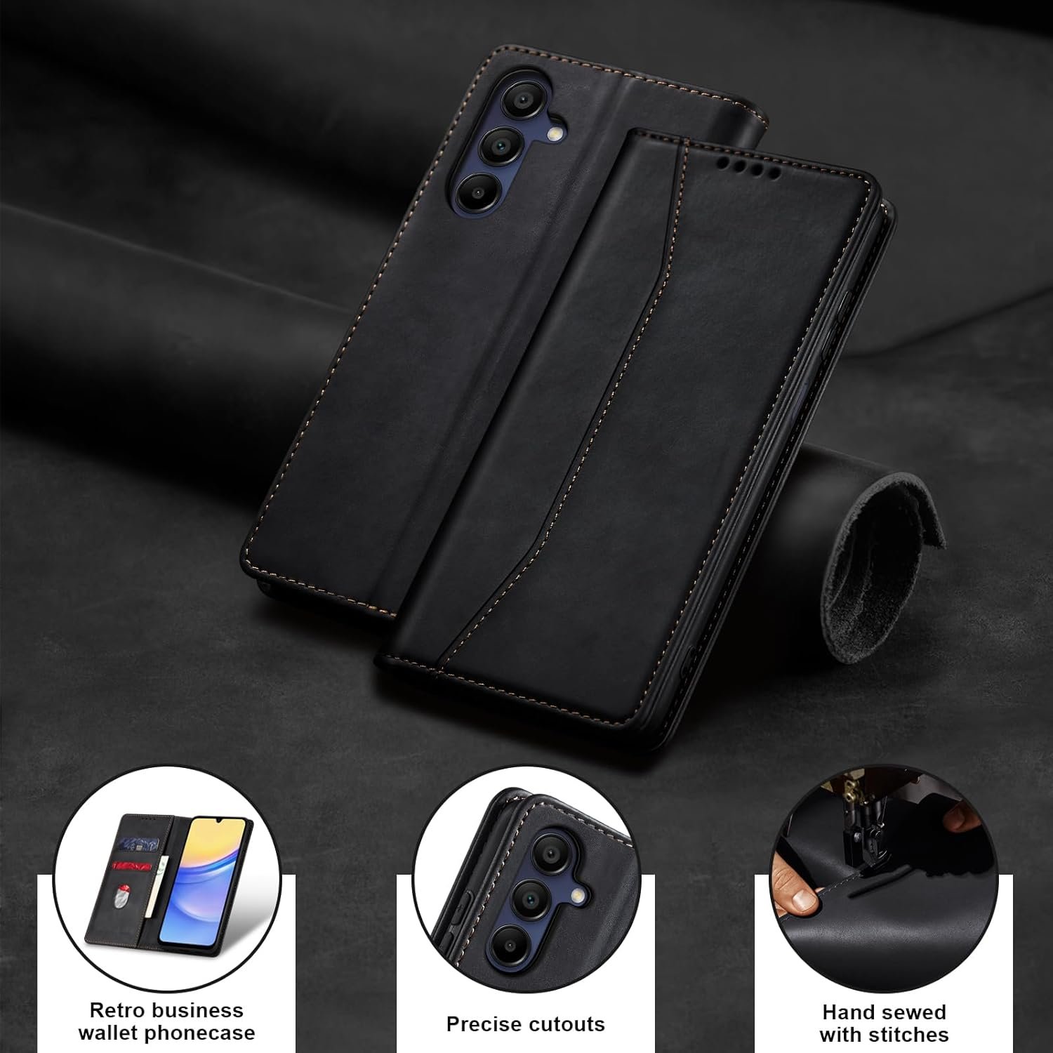 Leather Men Women Wallets Mobile Phone Cases For Samsung Galaxy A05 A15 A25 A35 4G 5G Card Slots Kickstand Back Cover
