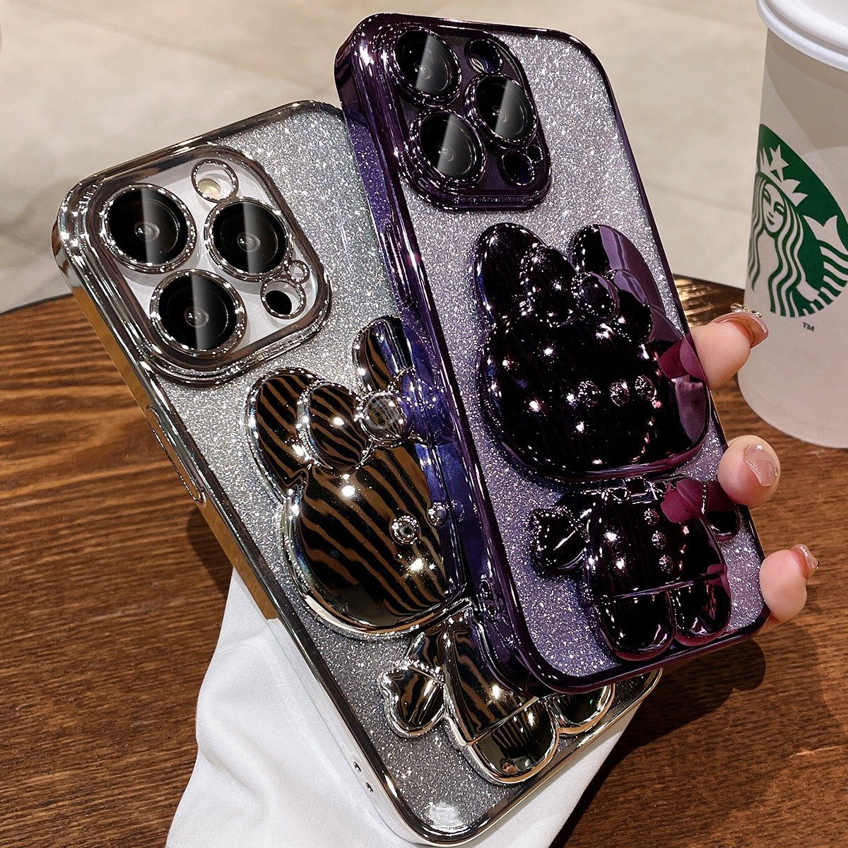 Gradient Glitter Rabbit Mirror Silicone Case for iPhone X XR 7 8plus 11 12 13 14 15 16 promax New Model