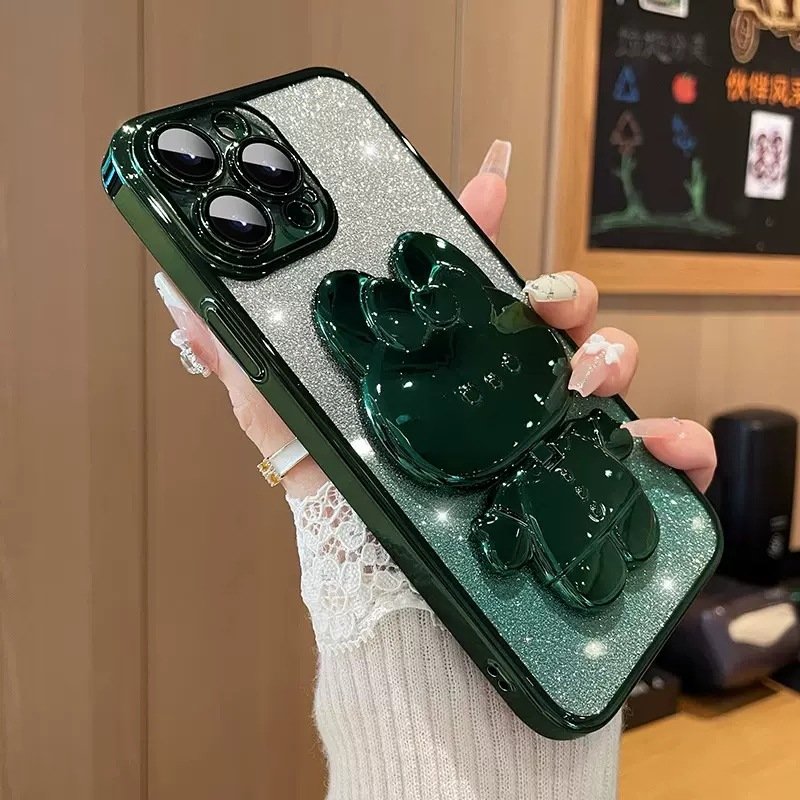 Gradient Glitter Rabbit Mirror Silicone Case for iPhone X XR 7 8plus 11 12 13 14 15 16 promax New Model