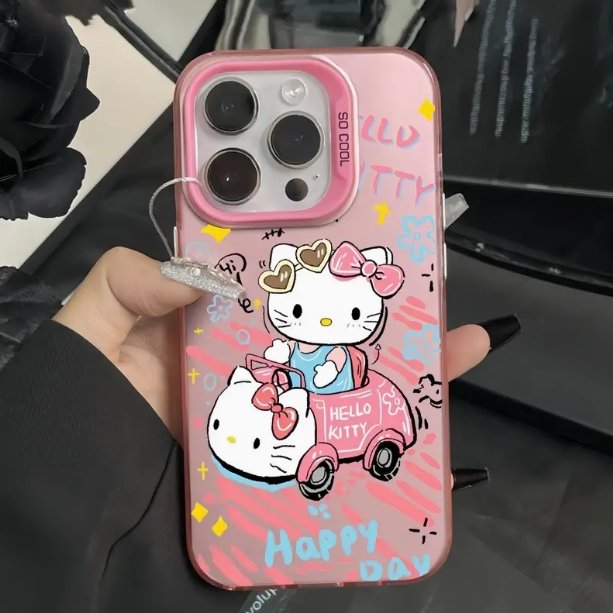 Cartoon Cute Hellokitty coloured silver phone case For iPhone 16 Plus 15 Pro Max 14 13 12 11 fashions shockproof Back cover