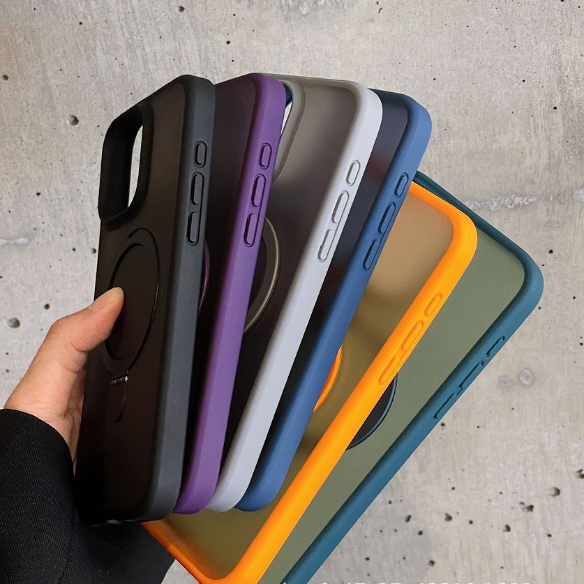 Translucent Matte TPU PC Magnetic holder Wireless Charging Protective cover for iphone 15 14 13 Promax shockproof bumper case