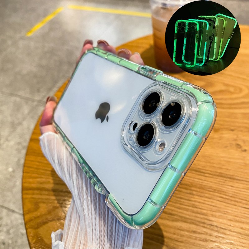 Shock Proof Clear Luminous Color Frame Glow in Dark Phone Case For iPhone 16 15 14 13 12 11 Pro Max