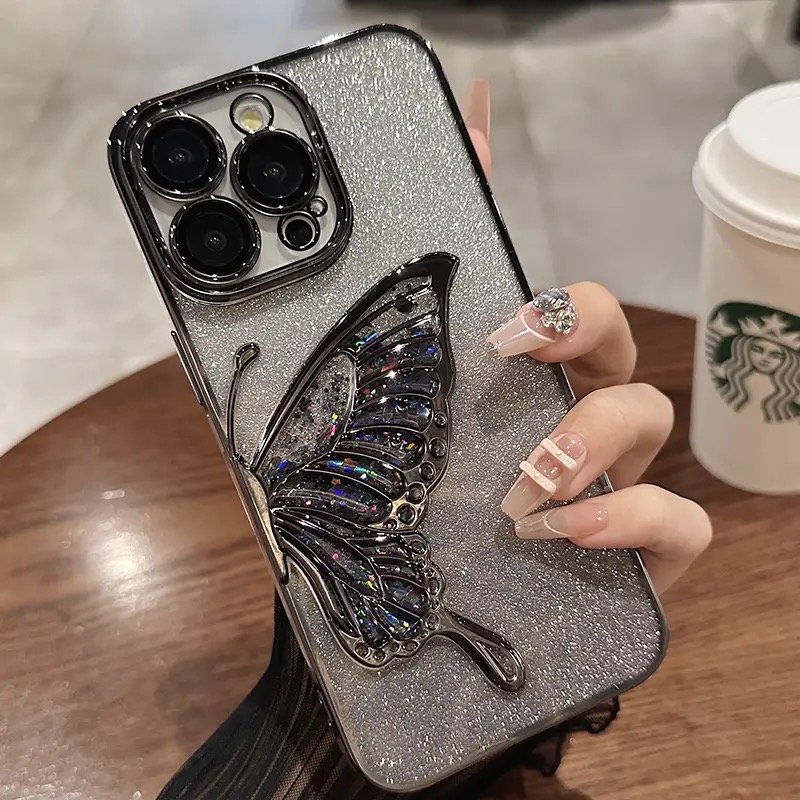 fashion quicksand Butterfly phone case for iphone15 plus 14 pro max luxury style Glitter powder phone cover 13pro ip12