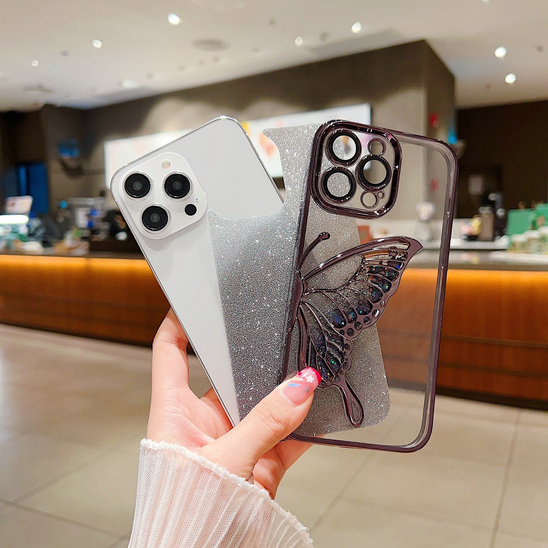 fashion quicksand Butterfly phone case for iphone15 plus 14 pro max luxury style Glitter powder phone cover 13pro ip12