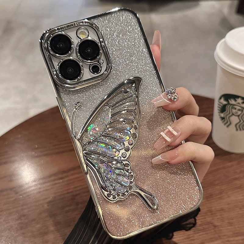 fashion quicksand Butterfly phone case for iphone15 plus 14 pro max luxury style Glitter powder phone cover 13pro ip12
