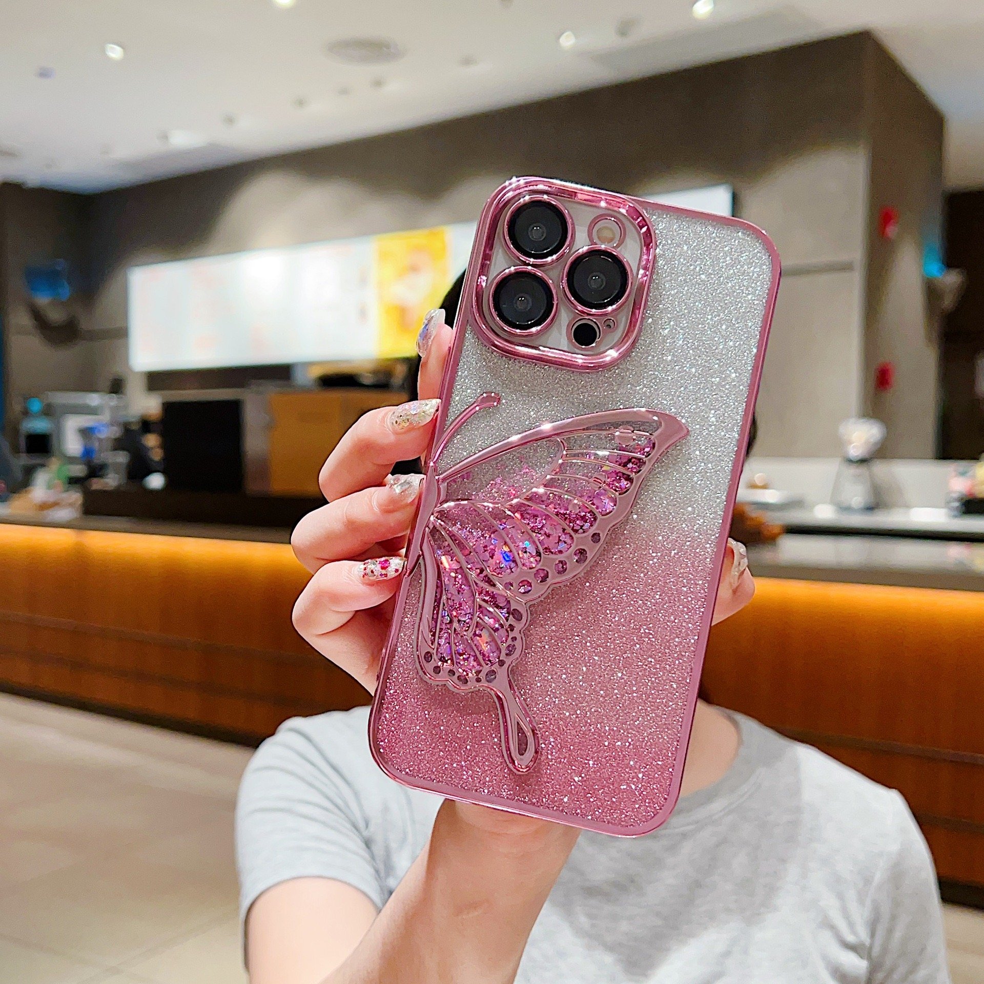 fashion quicksand Butterfly phone case for iphone15 plus 14 pro max luxury style Glitter powder phone cover 13pro ip12