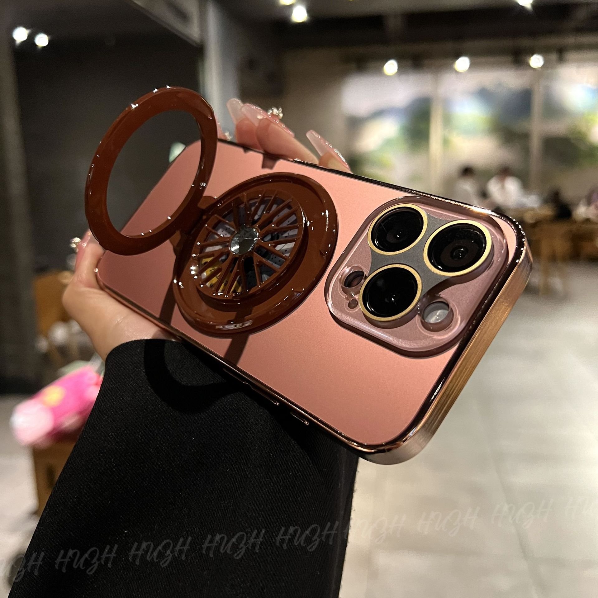 AG glass 360 degree Rotatable Car wheels mobile phone case cover for iphone 16 for iphone 15 kickstand Stress relief phone cover