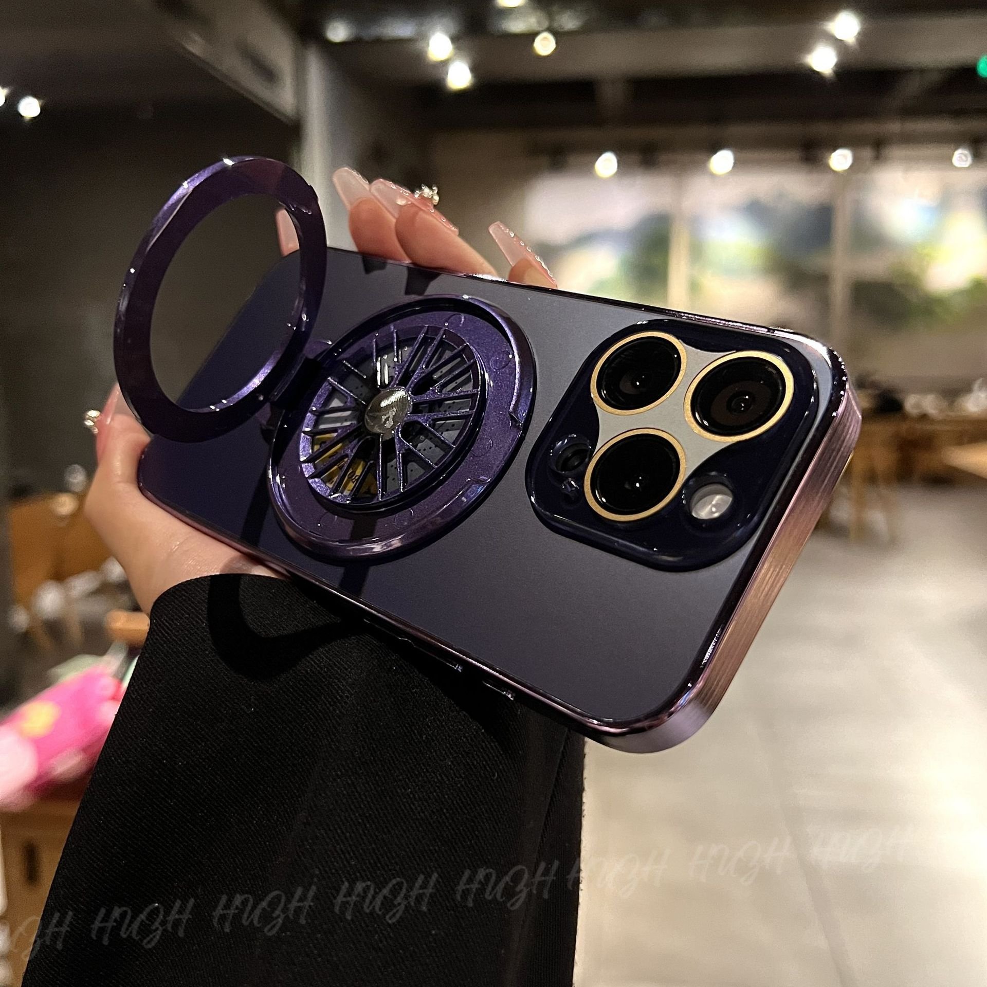 AG glass 360 degree Rotatable Car wheels mobile phone case cover for iphone 16 for iphone 15 kickstand Stress relief phone cover