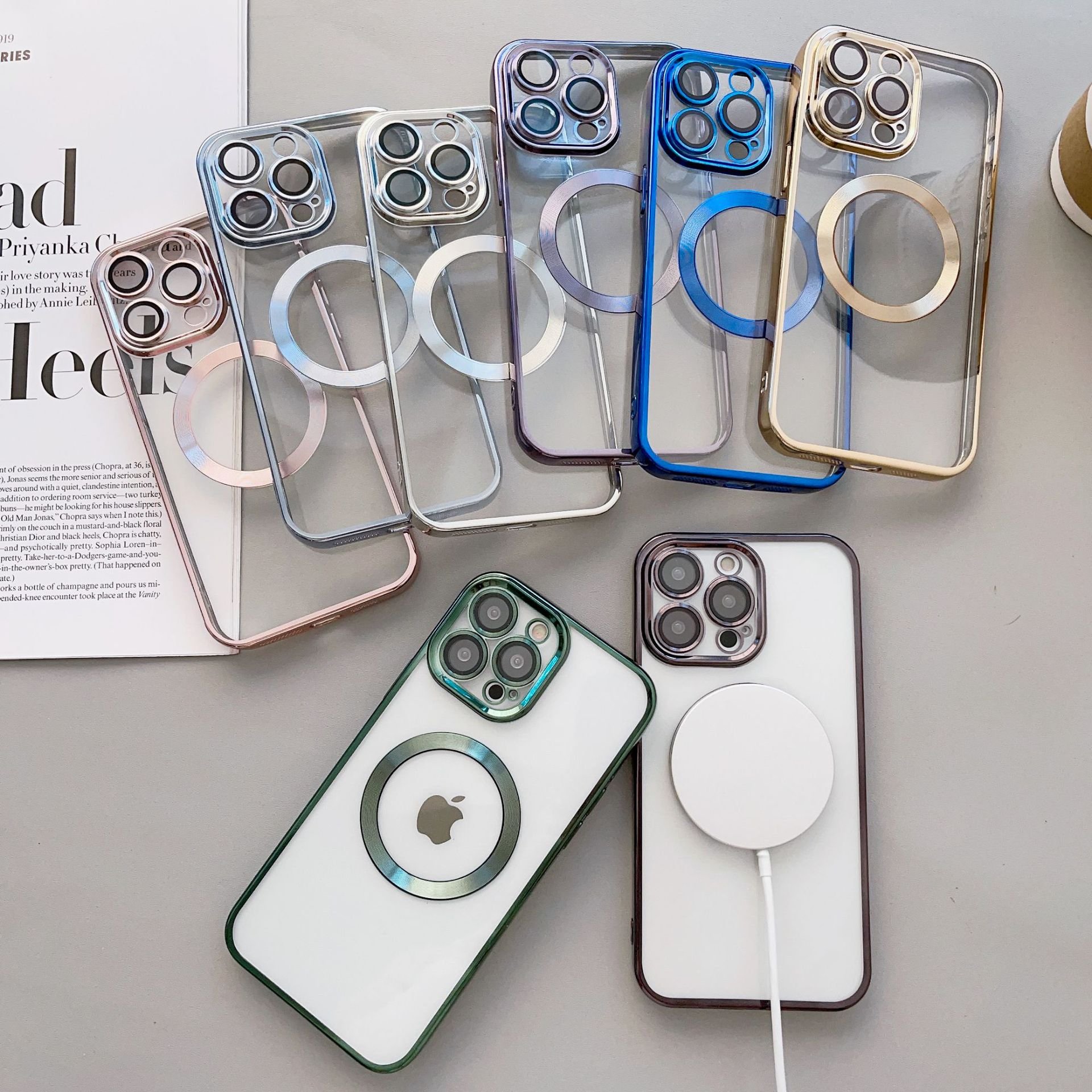 For iPhone 16 Clear Case, Luxury Plating Magnetic Phone Case Glass Lens Protector Soft TPU Cover For iPhone 13 14 15 16 Pro Max