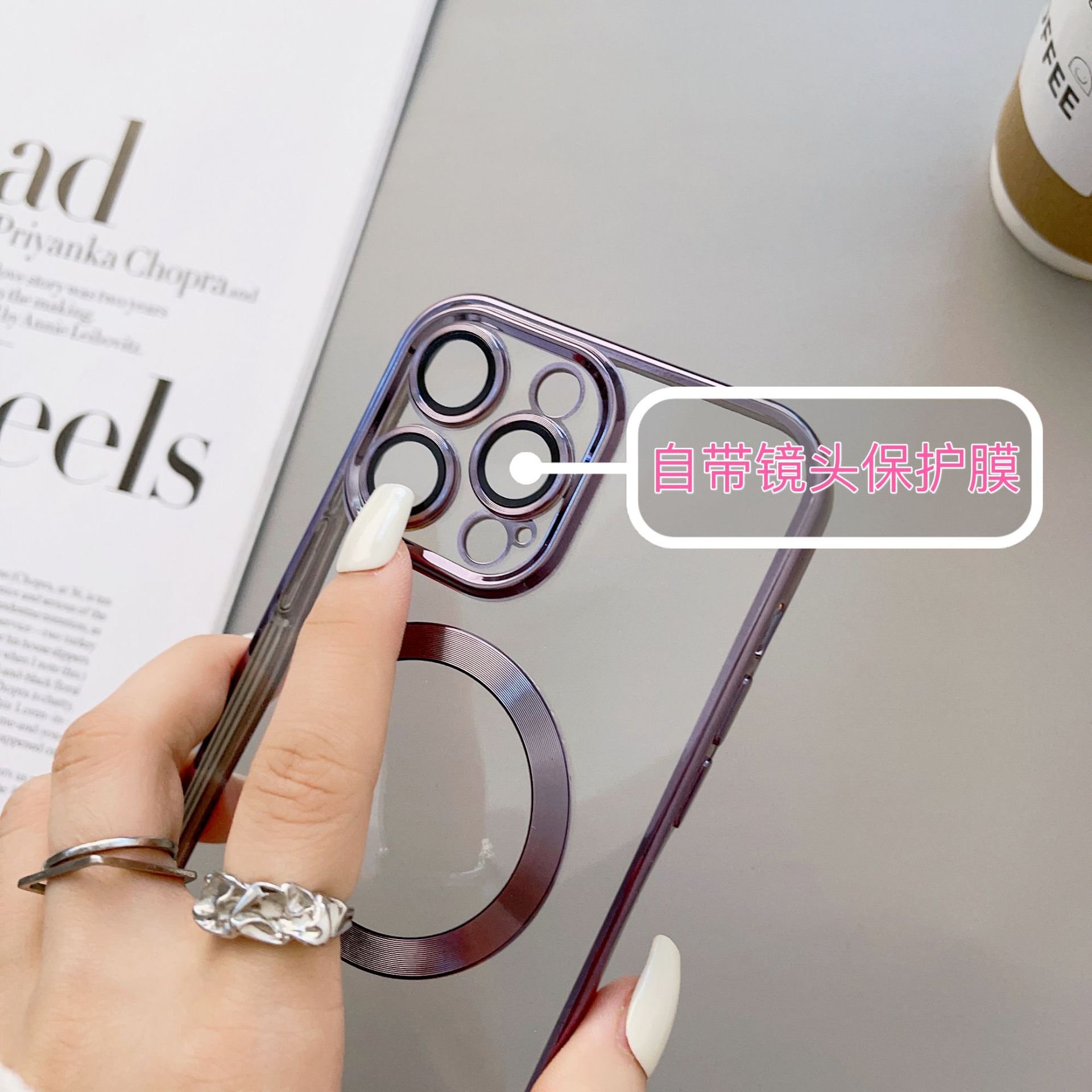 For iPhone 16 Clear Case, Luxury Plating Magnetic Phone Case Glass Lens Protector Soft TPU Cover For iPhone 13 14 15 16 Pro Max
