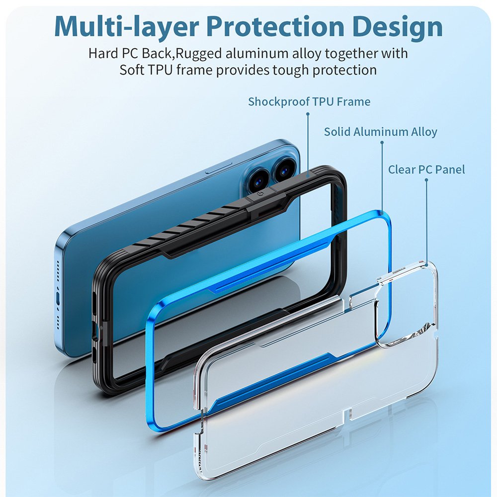 Defense Shield Shockproof Aluminum and Polycarbonate Heavy Duty Armor Phone Case For iPhone 15 14 13 Pro Max