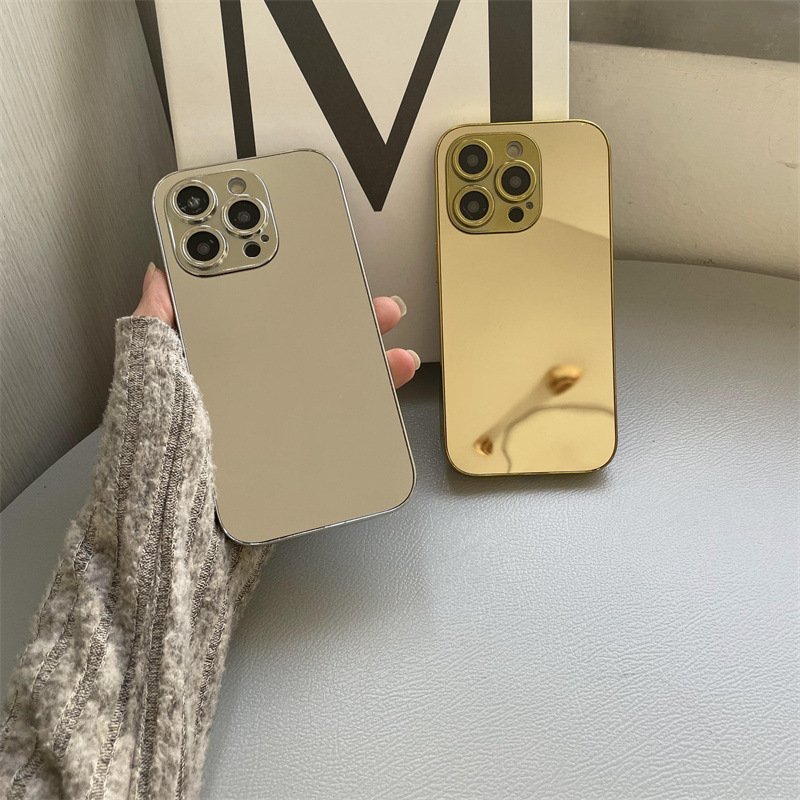 Luxury Glossy Plating Gold Silver Mirror Plain Phone Case for iphone x xr xs 11 12 13 14 15 16 pro max golden cases