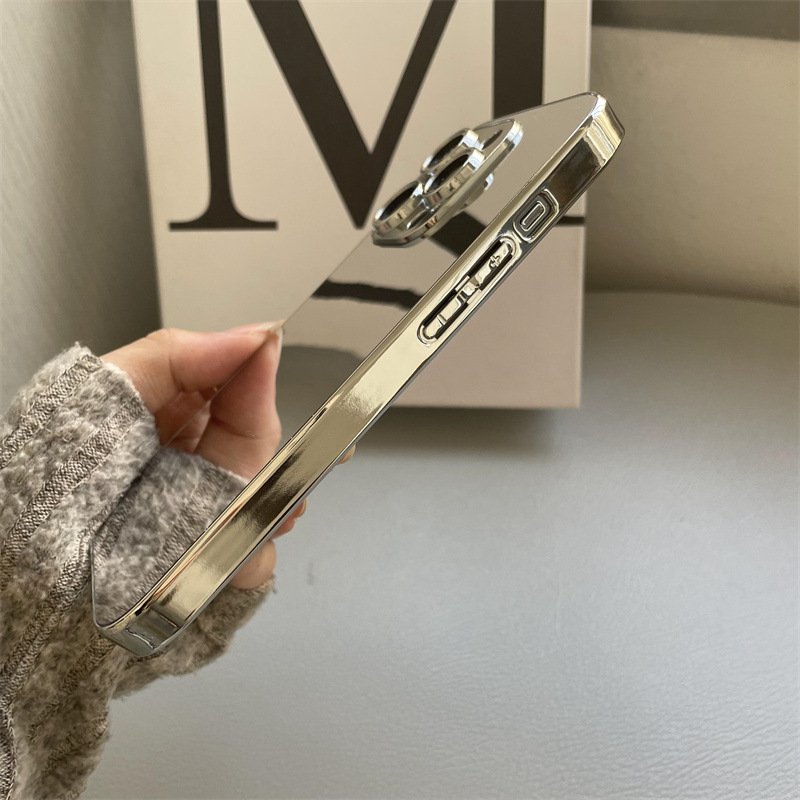 Luxury Glossy Plating Gold Silver Mirror Plain Phone Case for iphone x xr xs 11 12 13 14 15 16 pro max golden cases