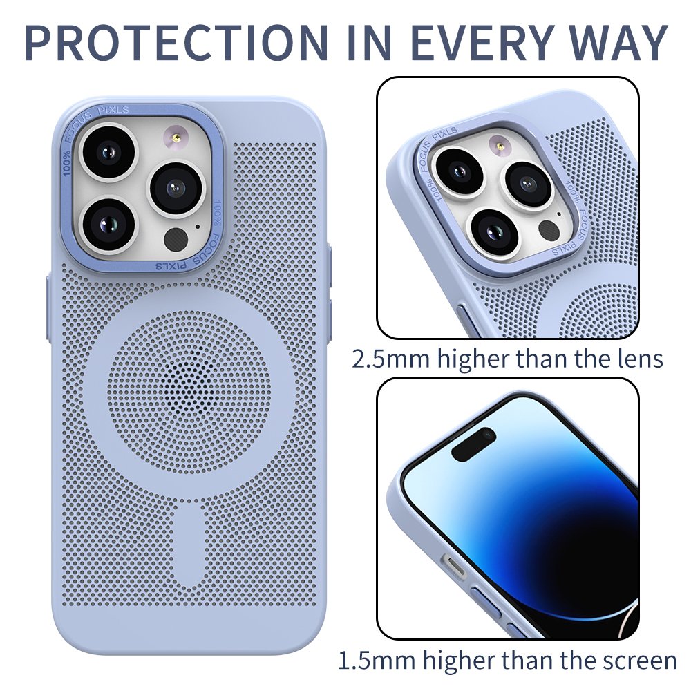 Full PC Wireless Charging Metal Lens Metal Frame Breathable Mobile Phone Case For IPhone 14 pro