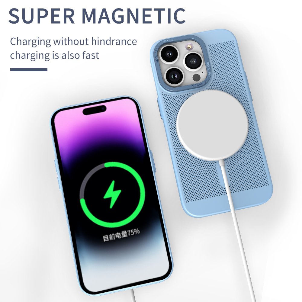 Full PC Wireless Charging Metal Lens Metal Frame Breathable Mobile Phone Case For IPhone 14 pro