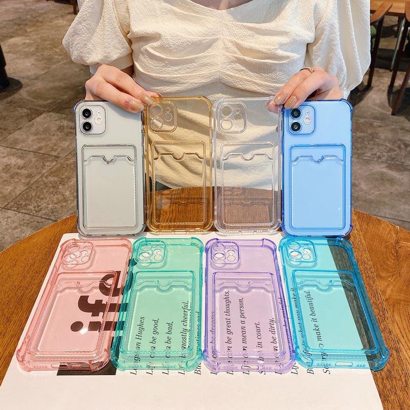 Tpu Credit Holder Silicone Shockproof Clear Card Wallet Smart Cover Designer Wallet Phone Case For Iphone 12 13 14 15 Pro Max