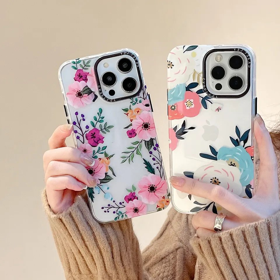 New Design Luxury IMD Flower Printing Clear Tpu Pc Mobile Phone Case For Iphone 11 12 13 14 plus 15 Pro Max