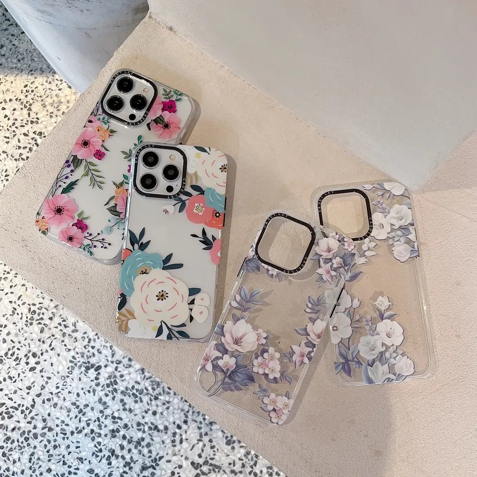 New Design Luxury IMD Flower Printing Clear Tpu Pc Mobile Phone Case For Iphone 11 12 13 14 plus 15 Pro Max