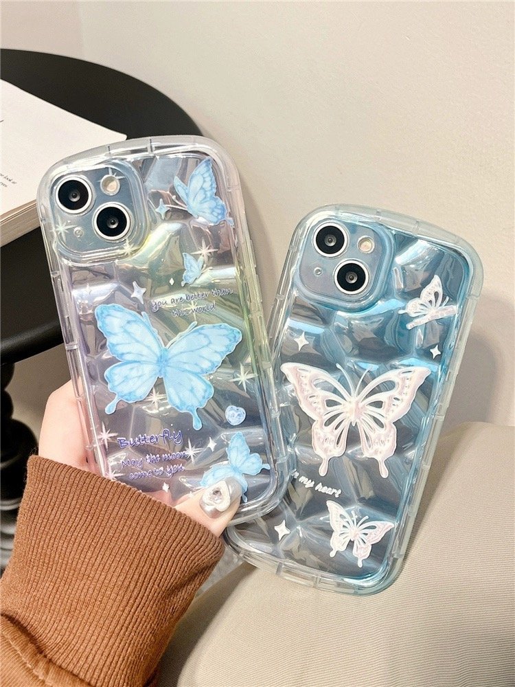 USLION Lingge Colorful Butterfly Style Mobile Phone Case Phone Cover IMD Material Cell Phone Back Protective Case