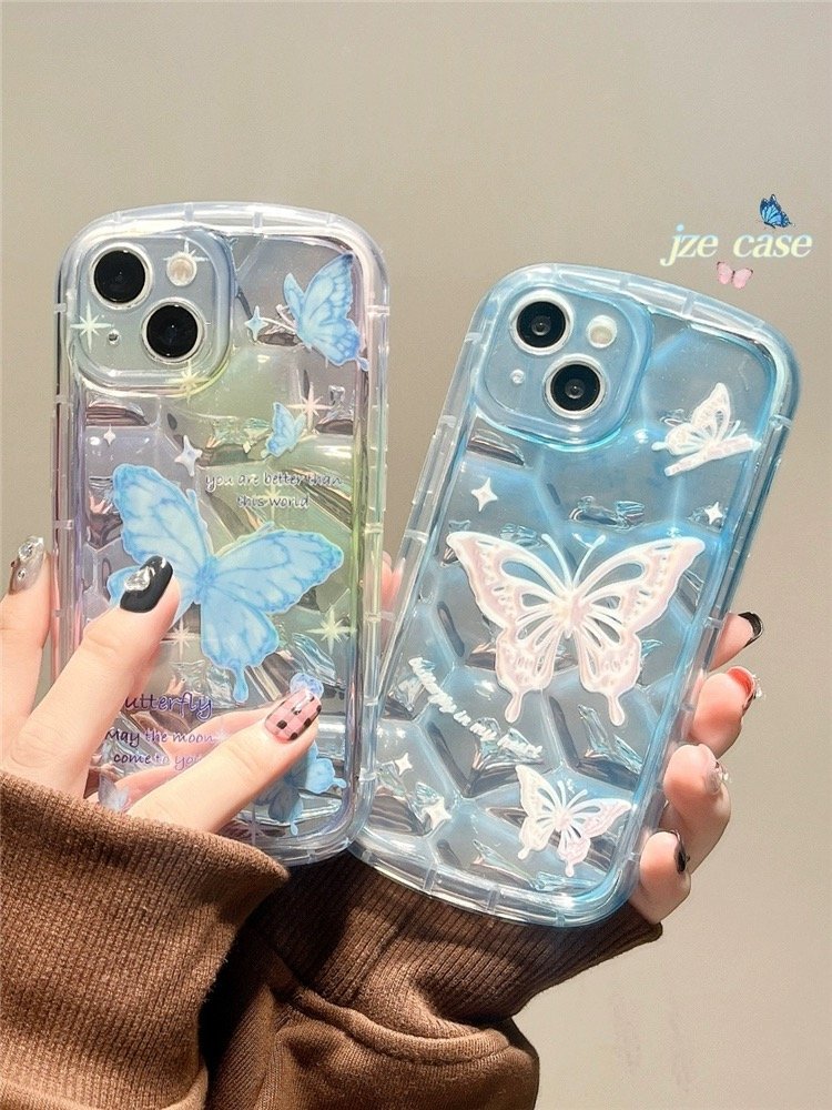USLION Lingge Colorful Butterfly Style Mobile Phone Case Phone Cover IMD Material Cell Phone Back Protective Case