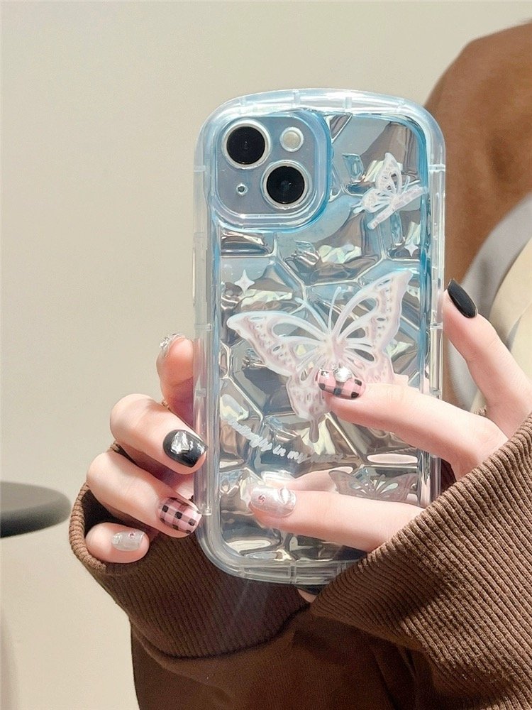 USLION Lingge Colorful Butterfly Style Mobile Phone Case Phone Cover IMD Material Cell Phone Back Protective Case