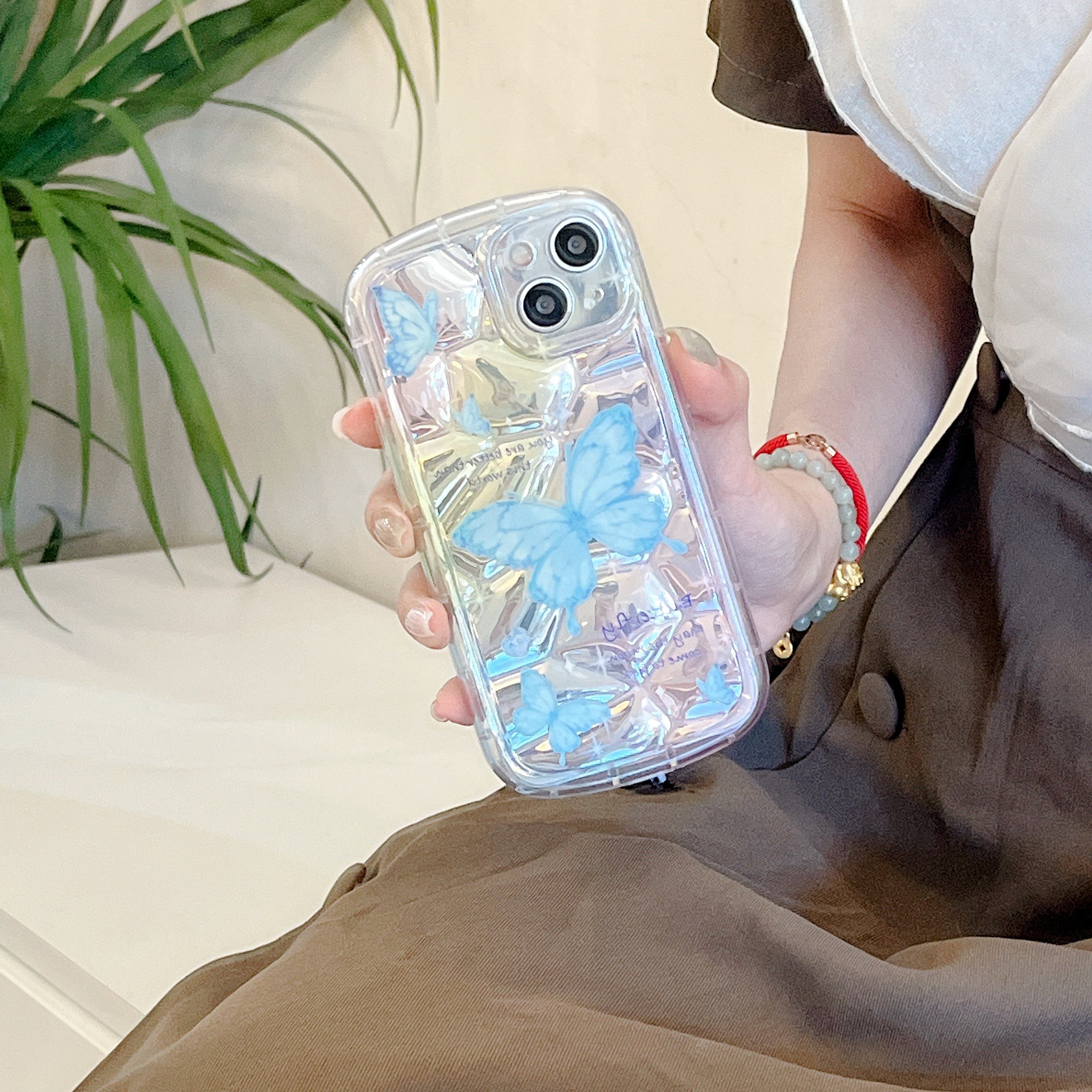USLION Lingge Colorful Butterfly Style Mobile Phone Case Phone Cover IMD Material Cell Phone Back Protective Case