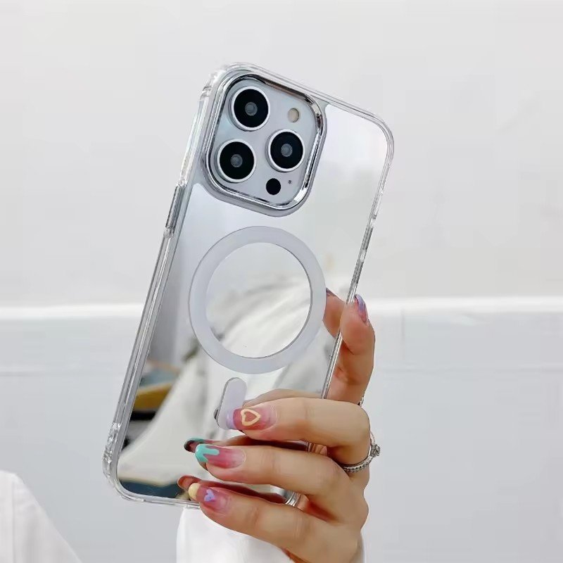 Wholesale mirror Magnetic Safe Wireless Charge Magnet Acrylic Mobile Phone Cases For Iphone 12 13 14 15 16 17 Pro Max Cover