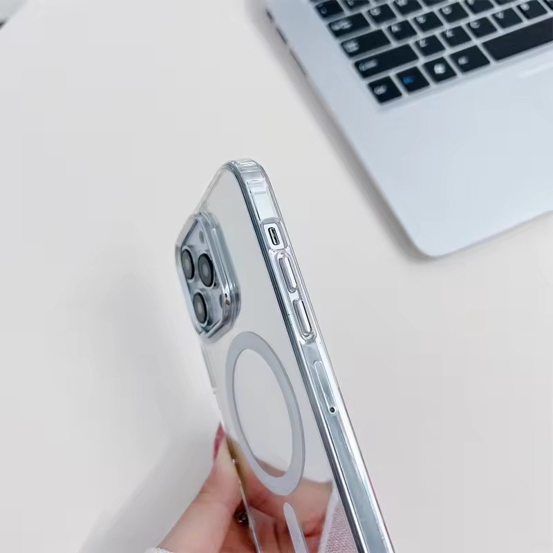 Wholesale mirror Magnetic Safe Wireless Charge Magnet Acrylic Mobile Phone Cases For Iphone 12 13 14 15 16 17 Pro Max Cover