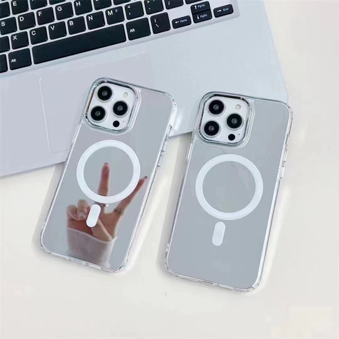 Wholesale mirror Magnetic Safe Wireless Charge Magnet Acrylic Mobile Phone Cases For Iphone 12 13 14 15 16 17 Pro Max Cover
