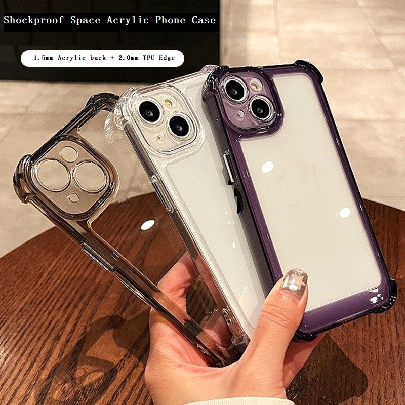 Airbag Acrylic Case For iPhone 16 15 Pro max Space mobile phone Hard TPU+PC Transparent Shockproof Cover 12 mini 13 11 14 Pro