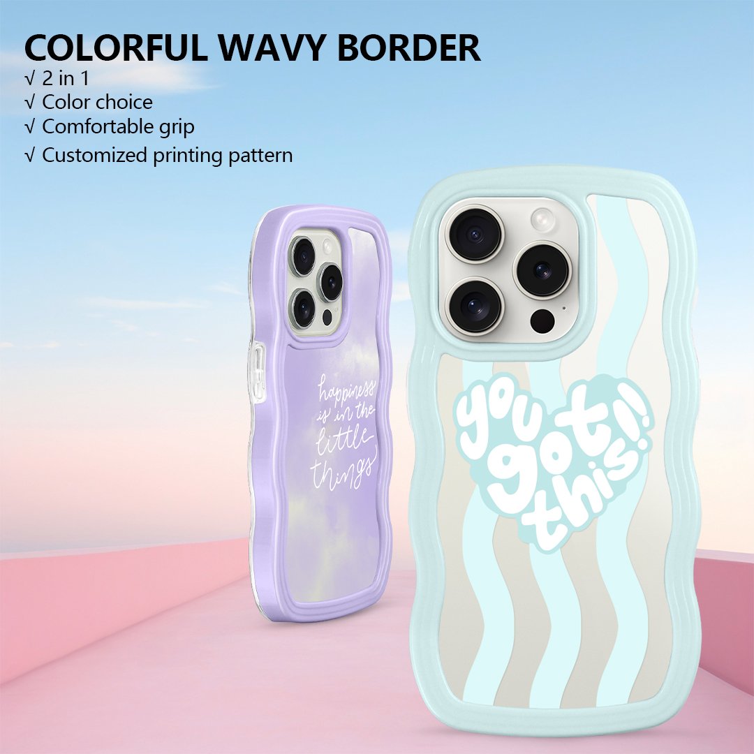 Lovely 2 in 1 Soft TPU Multiple Colors Wavy Shockproof Mobile Phone Cases For iPhone 15 14 13 12 Pro Max Plus Back Case Covers
