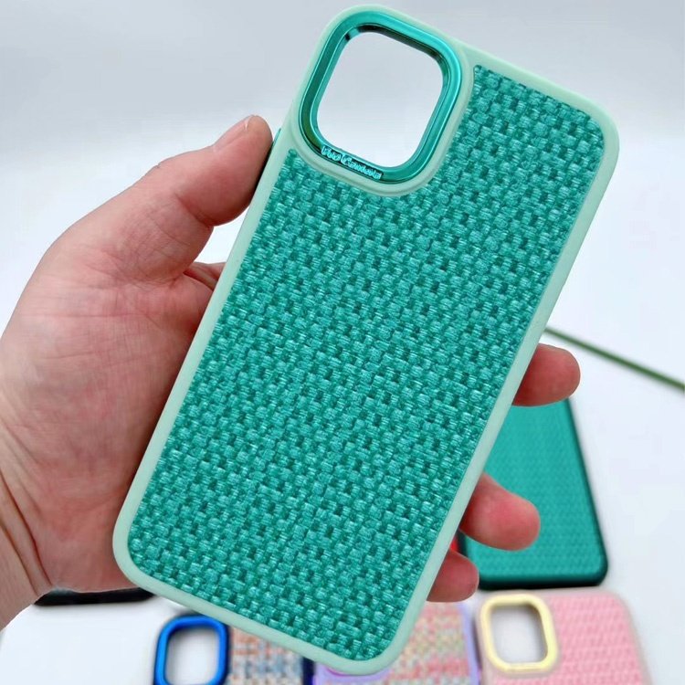 top quality luxury electroplated button and camera fashion tpu woven pattern mobile phone case for iphone 15 14 13 12 11 pro max