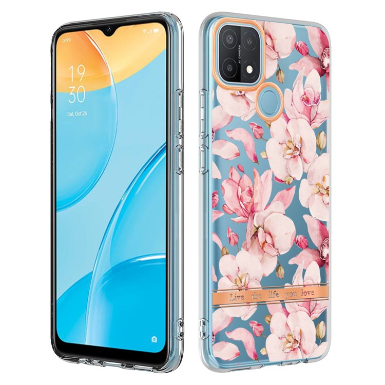 For OPPO A15 / A15S Fashion Luxury Transparent Electroplated Flower Leaves Glossy Soft TPU IMD Mobile Cell Phone Case Bag