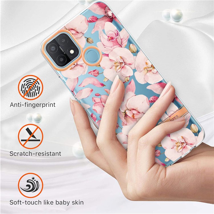 For OPPO A15 / A15S Fashion Luxury Transparent Electroplated Flower Leaves Glossy Soft TPU IMD Mobile Cell Phone Case Bag