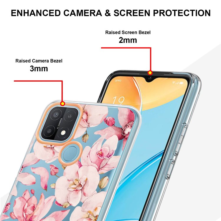 For OPPO A15 / A15S Fashion Luxury Transparent Electroplated Flower Leaves Glossy Soft TPU IMD Mobile Cell Phone Case Bag